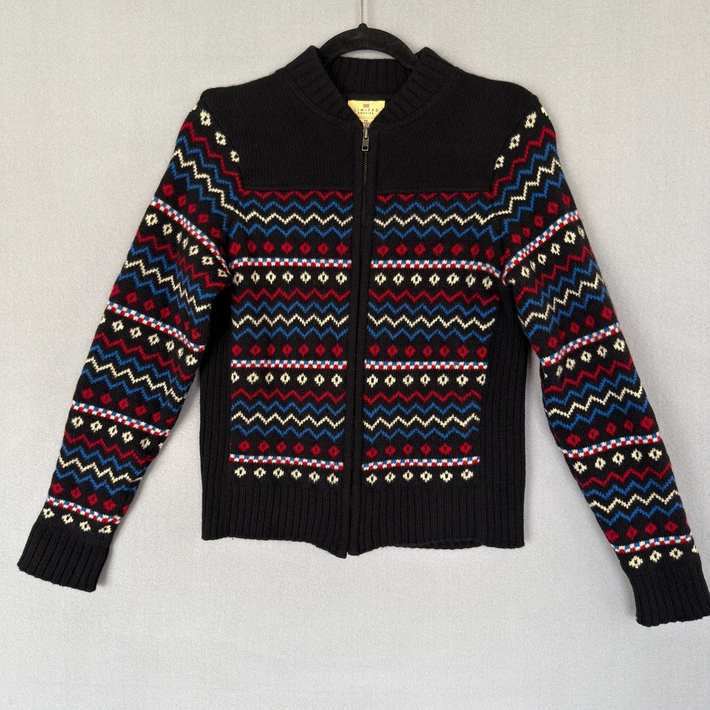 Vintage Limited America Lambswool Full Zip Sweater Women Size M Nordic Ski Black